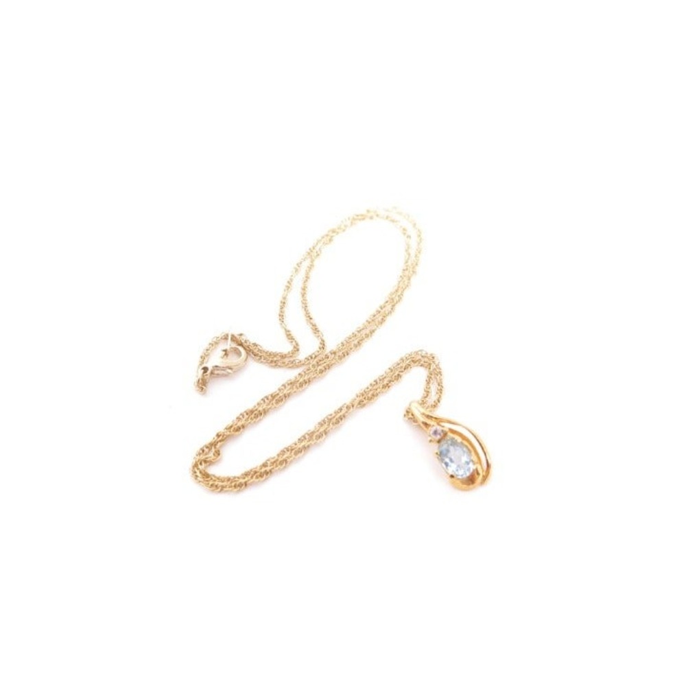Pretty Blue Topaz Pendant Gold Toned Chain Necklace